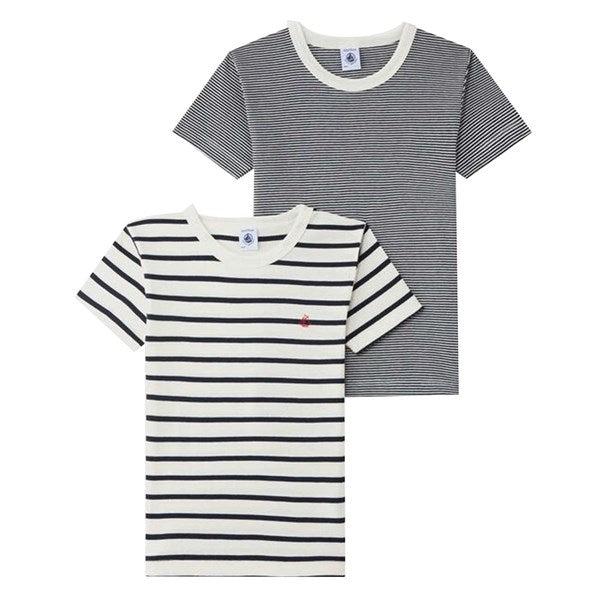 Petit Bateau T-shirt MC 2-pak White/Navy Stripes - Str. 12 år/150 Petit Bateau