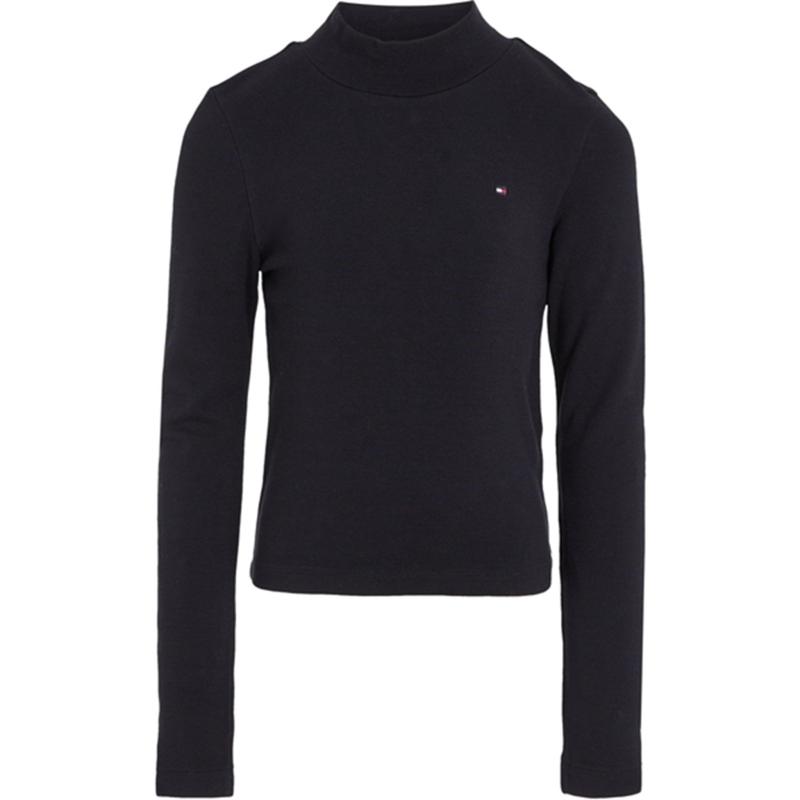 Tommy Hilfiger Stripe Mock Bluse Black / Desert Sky Stripe - Str. 12 år Tommy Hilfiger