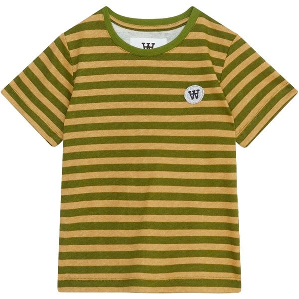 Wood Wood Khaki/Pesto Stripes Ola Chrome Badge T-Shirt - Str. 13-14 år Wood Wood