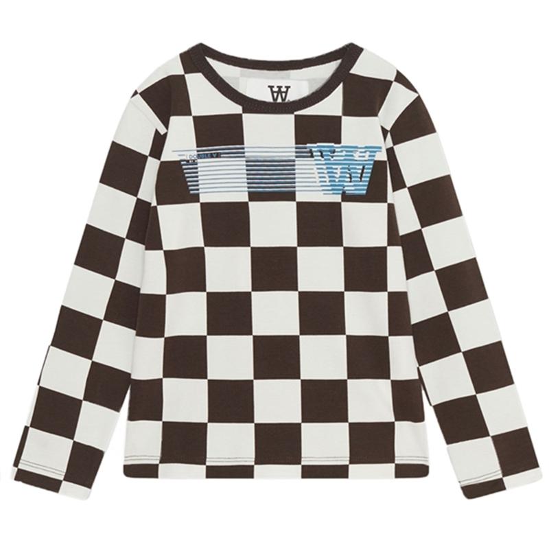 Wood Wood Off-White/Black Coffee Aop Kim Checkered Bluse - Str. 13-14 år Wood Wood