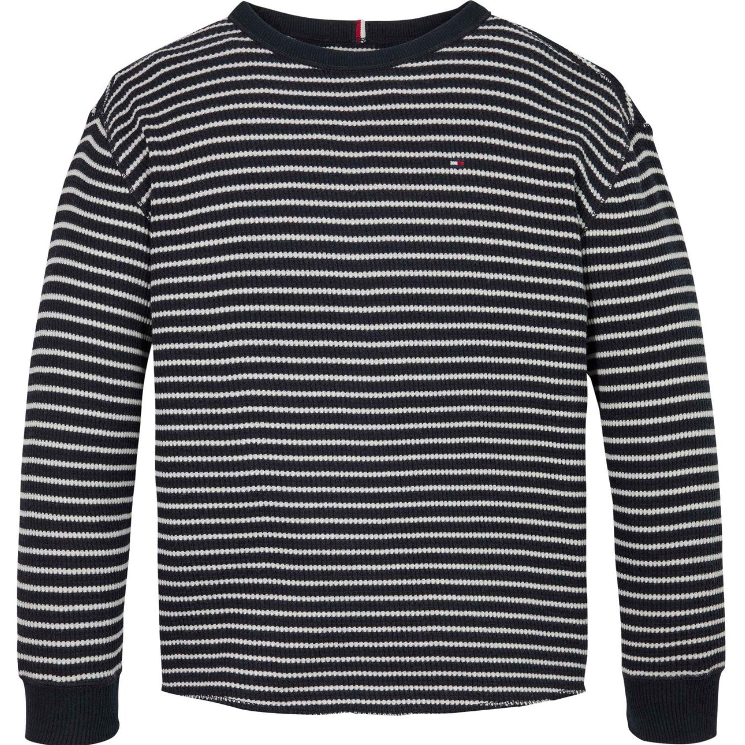 Tommy Hilfiger Blue Base White Stripes Flag Mini Waffle Reg Bluse - Str. 12 år Tommy Hilfiger