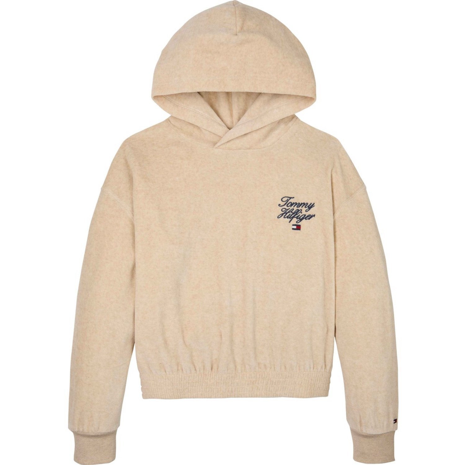 Tommy Hilfiger Heathered Oat Script Velour Hoodie - Str. 12 år Tommy Hilfiger