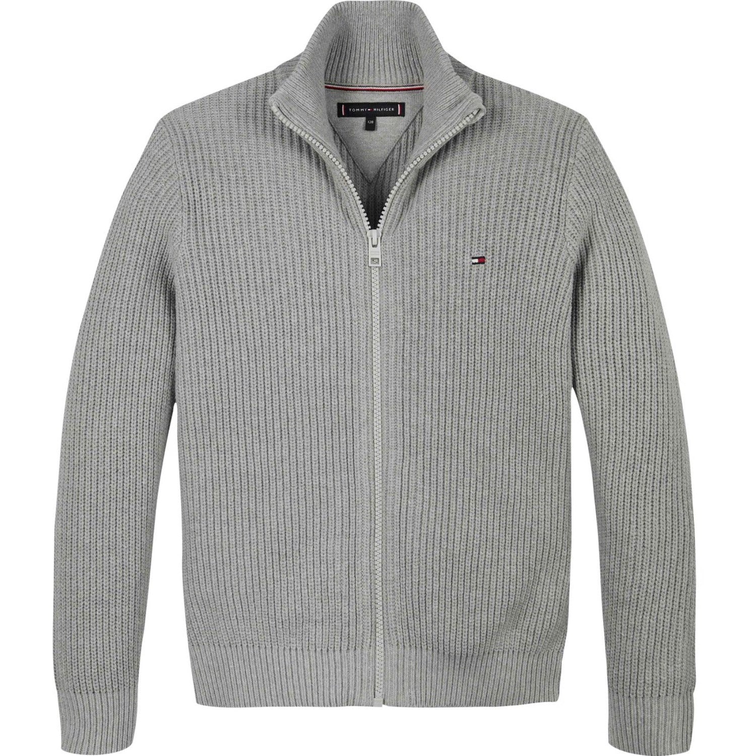 Tommy Hilfiger Light Grey Heather Flag Full Zip Sweater - Str. 12 år Tommy Hilfiger